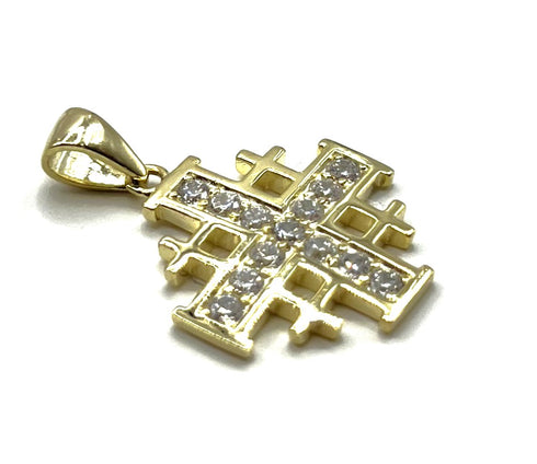 Sterling Silver With Stone Jerusalem Cross Pendant